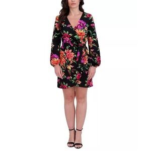 Siena Floral Wrap Dress Black Tropical Long Sleeve Mini V-Neck NWT Size 6
